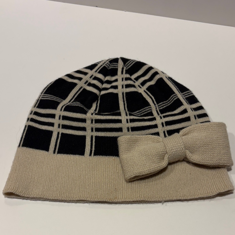 Kate Spade Black and Cream Plaid Hat with Bow